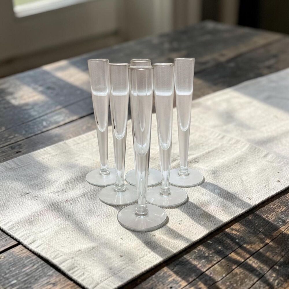 Vintage Petite Champagne Flutes Set of 6, Tall Narrow Stemmed Glasses